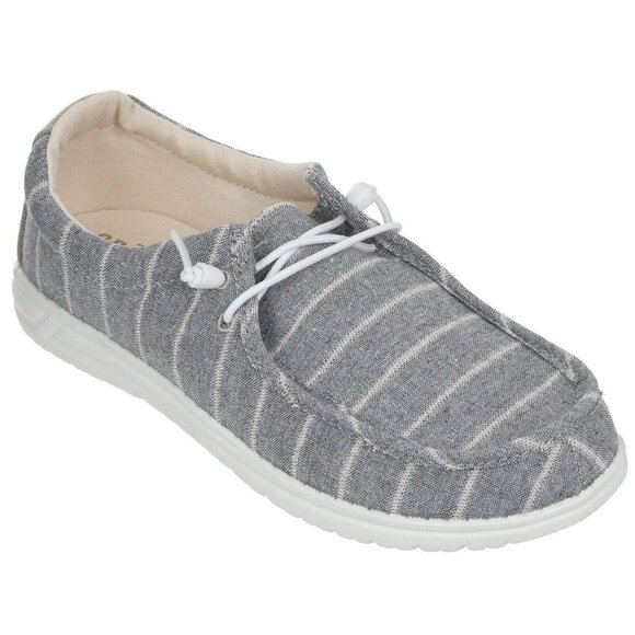CREVO Bnwt Women Sz 7 Striped "Kimmy" Canvas Gray Loafer - Picture 1 of 7
